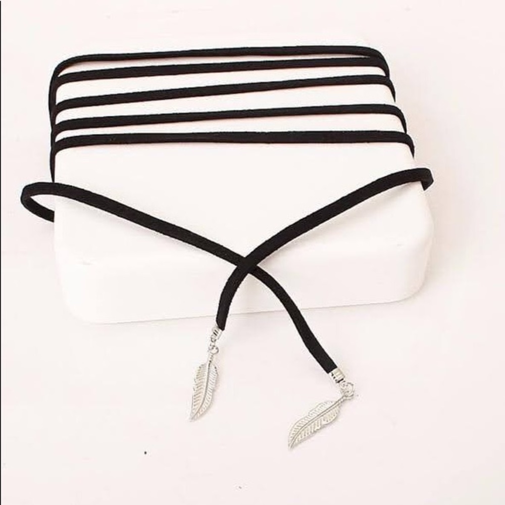 Vegan Faux Suede Feather Wrap Choker